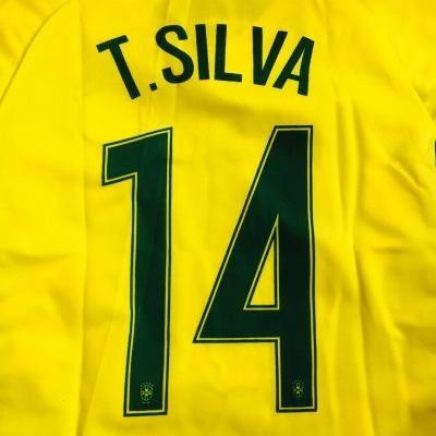 子供用 K012 ブラジル T.SILVA*14 チアゴ シウバ 黄 17 ゲームシャツ パンツ