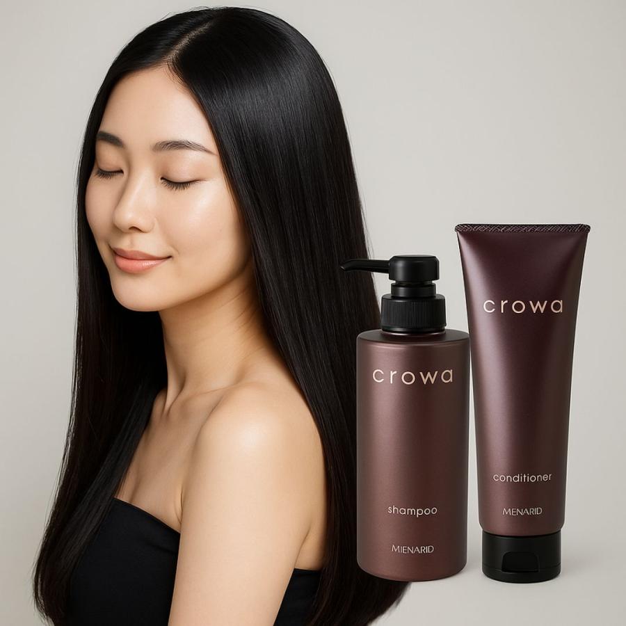 【新品未使用】メナードcrowaシャンプー コンディショナー ヘアエッセンス メナード クロワ シャンプー＆コンディショナーセット 黒蝶真珠 ツヤ髪