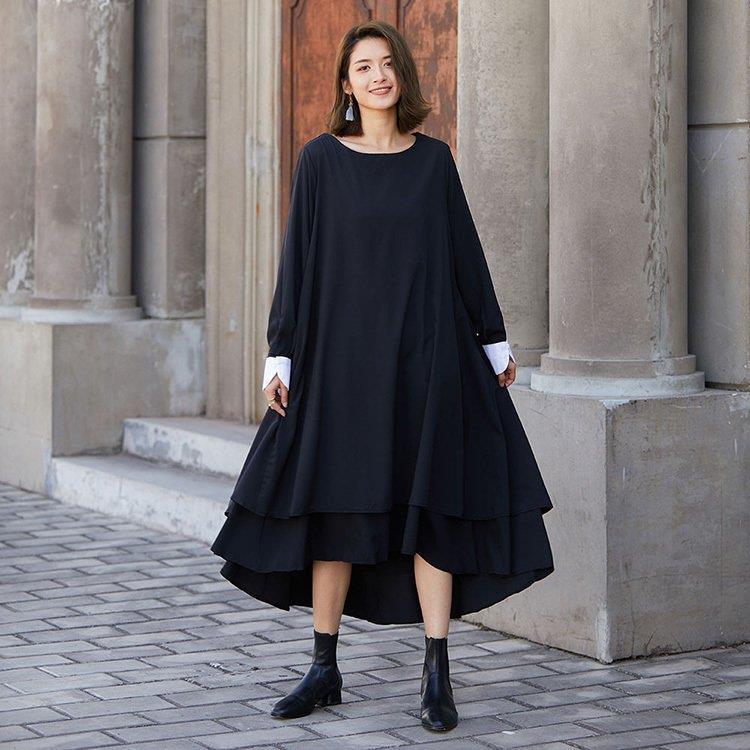21特集 ワンピース レディース 50代 30代 オシャレカジュアル ひざ下 ロング丈フレアスカート 黒 長袖ワンピース きれいめ 春夏秋新作 マキシワンピース 40代 ワンピース サイズ F Lifeinlacruz Com