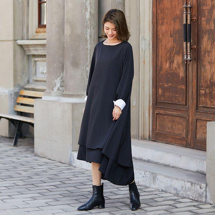 21特集 ワンピース レディース 50代 30代 オシャレカジュアル ひざ下 ロング丈フレアスカート 黒 長袖ワンピース きれいめ 春夏秋新作 マキシワンピース 40代 ワンピース サイズ F Lifeinlacruz Com