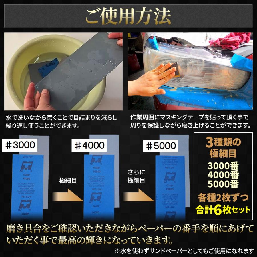 紙ヤスリ 耐水ペーパー 極細目 6枚 セット #3000 #4000 #5000 各2枚