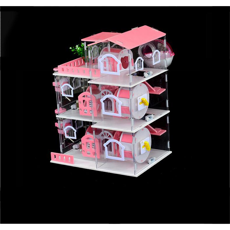 ハムスターケージ 大きい 大型 透明 ２階 アクリル、透明、ダブル、3つのストーリー、金色、クマ、ギニアピッグ、非常に大きくて贅沢な豪華なパッケージ 透明 ダブル