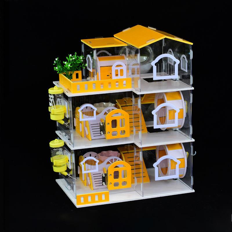 ハムスターケージ 大きい 大型 透明 ２階 アクリル、透明、ダブル、3つのストーリー、金色、クマ、ギニアピッグ、非常に大きくて贅沢な豪華なパッケージ 透明 ダブル