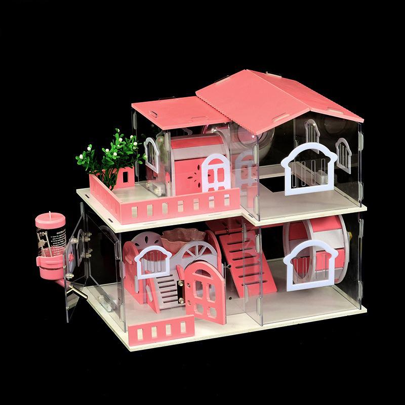 ハムスターケージ 大きい 大型 透明 ２階 アクリル、透明、ダブル、3つのストーリー、金色、クマ、ギニアピッグ、非常に大きくて贅沢な豪華なパッケージ 透明 ダブル