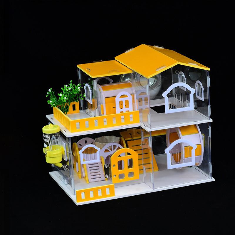 ハムスターケージ 大きい 大型 透明 ２階 アクリル、透明、ダブル、3つのストーリー、金色、クマ、ギニアピッグ、非常に大きくて贅沢な豪華なパッケージ 透明 ダブル