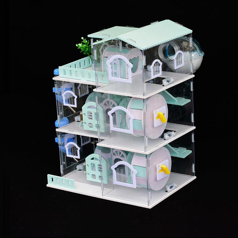 ハムスターケージ 大きい 大型 透明 ２階 アクリル、透明、ダブル、3つのストーリー、金色、クマ、ギニアピッグ、非常に大きくて贅沢な豪華なパッケージ 透明 ダブル