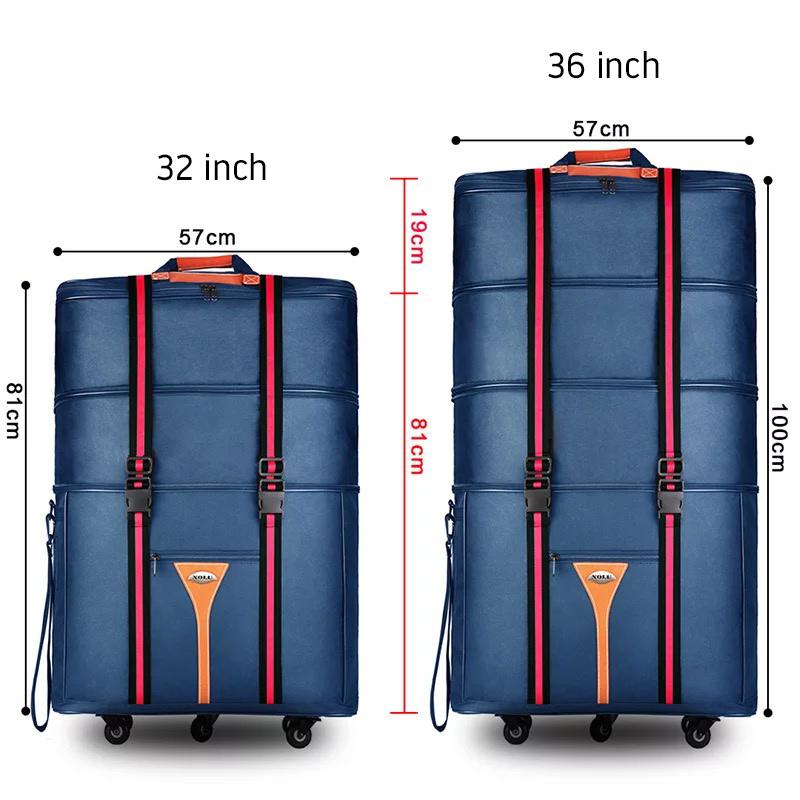 スーツケース 大容量オックスフォード生地製の防水ラゲッジバッグ、折りたたみ式車輪付きの荷物、寸法32?36インチ