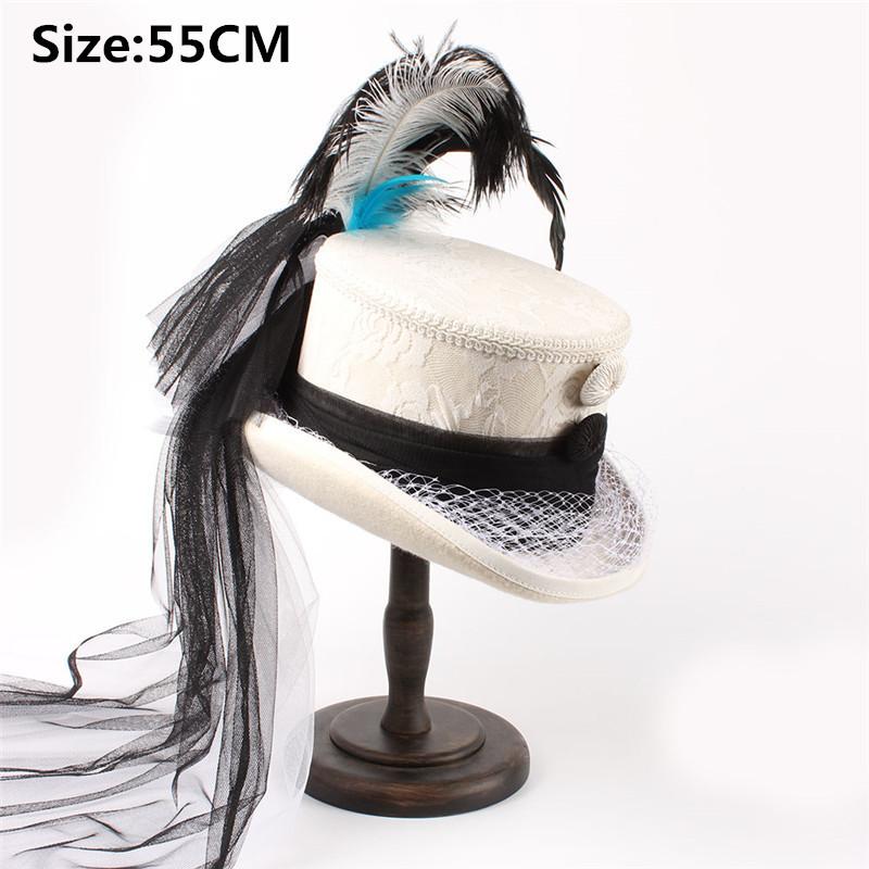 シルクハット 黒 白 メンズ コスプレ パーティ マジック トップハット女性メッシュスチームパンクビーバー羽パーティー結婚式の帽子