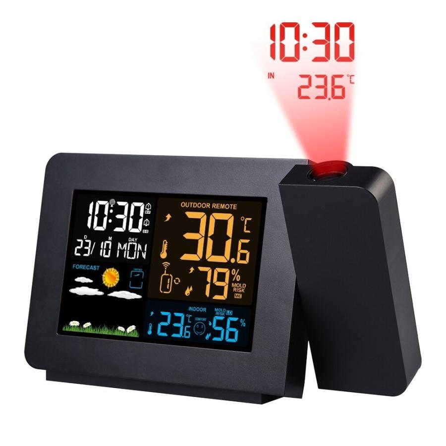 プロジェクションアラーム時計 ウェザーステーション 天気予報 置き時計 デジタル時計 目覚まし時計 :ST01-01540:MONOとぴあ