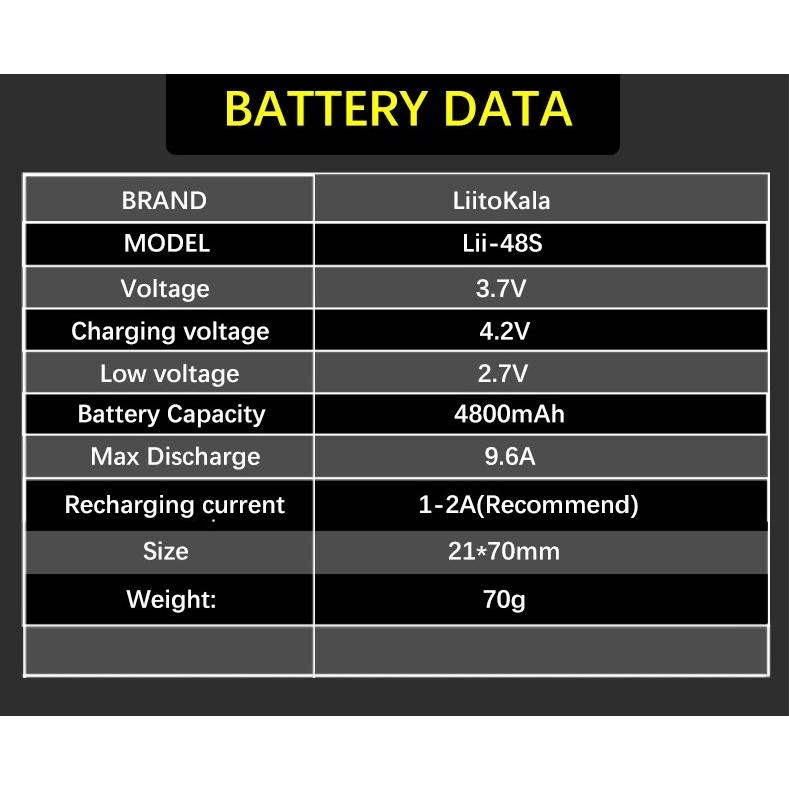 LiitoKala 大容量リチウムイオンバッテリー Lii-48S 21700 3.7V 4800mAh 9.6A フラットトップ リチウムイオン電池 充電池 電子タバコ｜monobase2021｜06