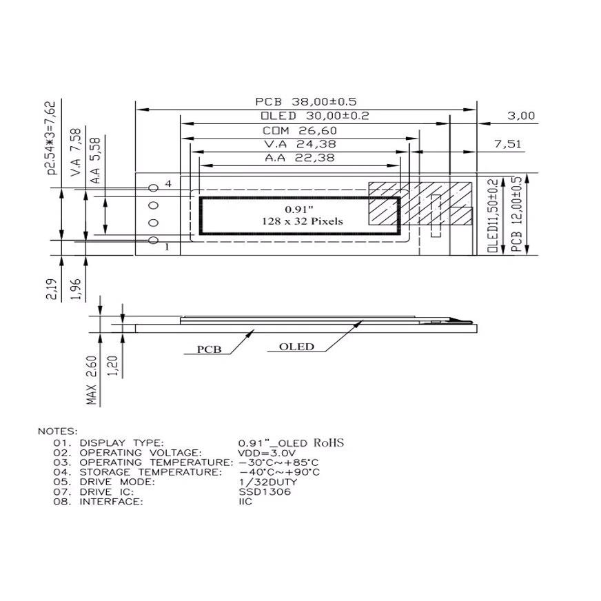 0.91インチ IIC I2C シリアルOLED液晶ディスプレイモジュール 128x32 3.3V/5V AVR PIC Arduino UNO MEGA Arduinoに対応 |  | 06