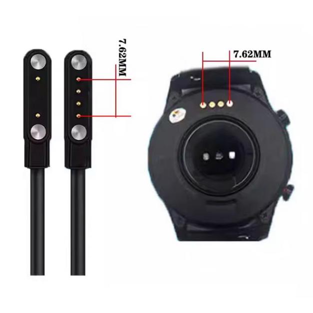 【正逆極性】スマートウォッチ USB マグネット磁気 吸着 ユニバーサル 充電 電源 給電 ケーブル コード 充電器 60cm 4ピン間の距離は7.62mm　ブラック |  | 01