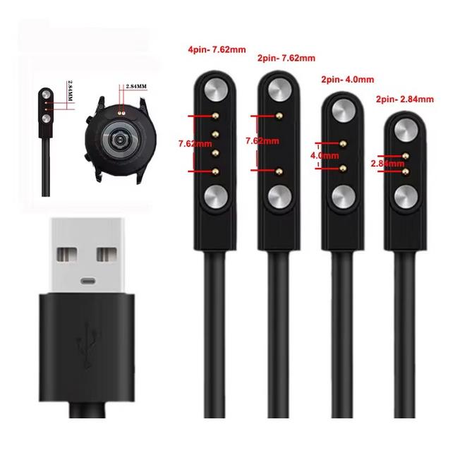 【正逆極性】スマートウォッチ USB マグネット磁気 吸着 ユニバーサル 充電 電源 給電 ケーブル コード 充電器 60cm 4ピン間の距離は7.62mm　ブラック |  | 04