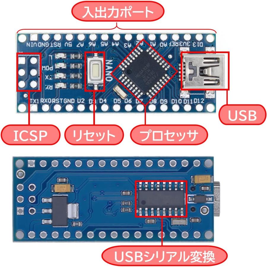 Micro USB Arduino Nano V3.0 CH340 ATmega 328P Atmel mega 328 Nano V3.0 互換 5V 16M マイクロコントローラーボード マイコン 開発ボード 基盤 3個 |  | 03