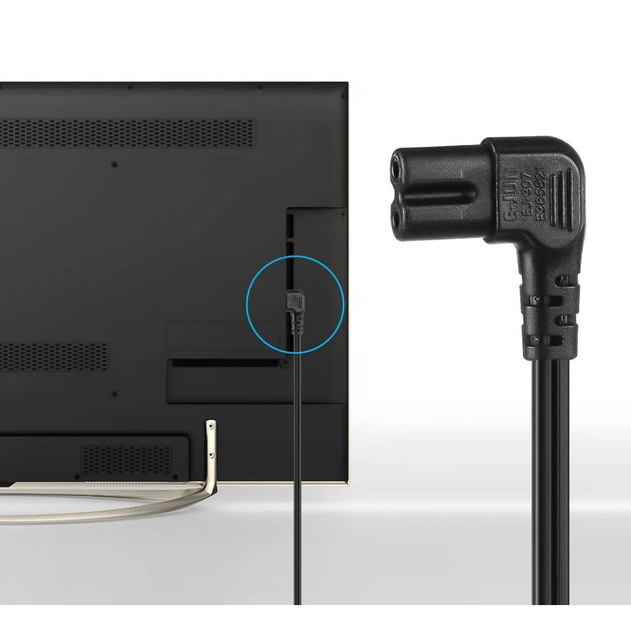 30cm ACアダプタ用 電源ケーブル L字型 2Pオス メガネ型 コネクタ対応