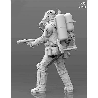 ミリタリーフィギュア 1/10 レジン製（ケース付） 1/35 パワースーツを身に付けた盗賊団の美少女首領 未塗装 レジン製