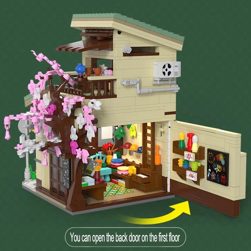 MOC LEGO レゴ ブロック 互換 921個 日本の街並み 昭和レトロ ニャンコ雑貨店 LEDライト付きの画像