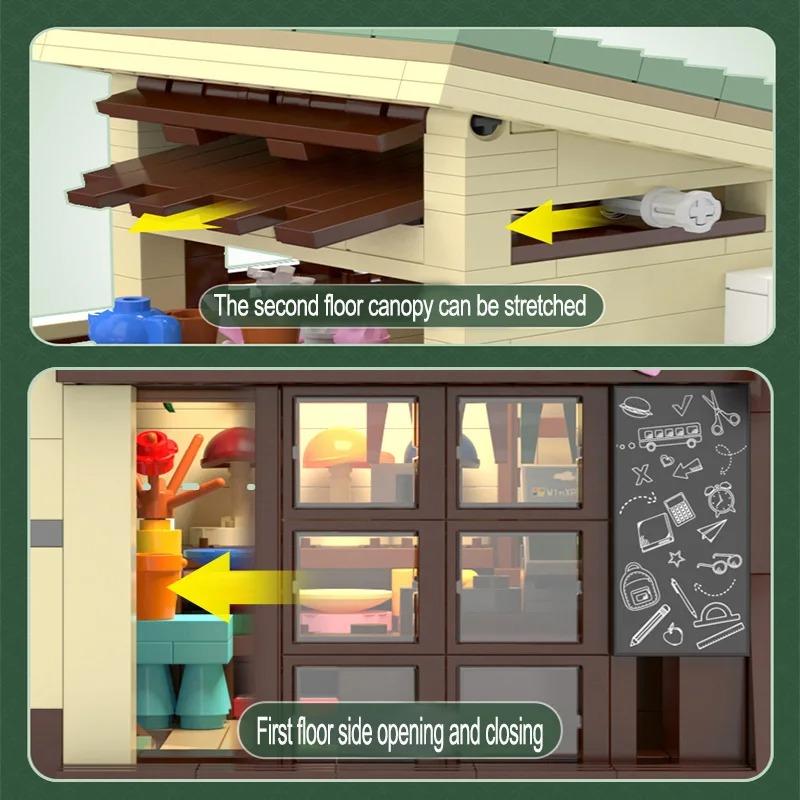 MOC LEGO レゴ ブロック 互換 921個 日本の街並み 昭和レトロ ニャンコ雑貨店 LEDライト付きの画像