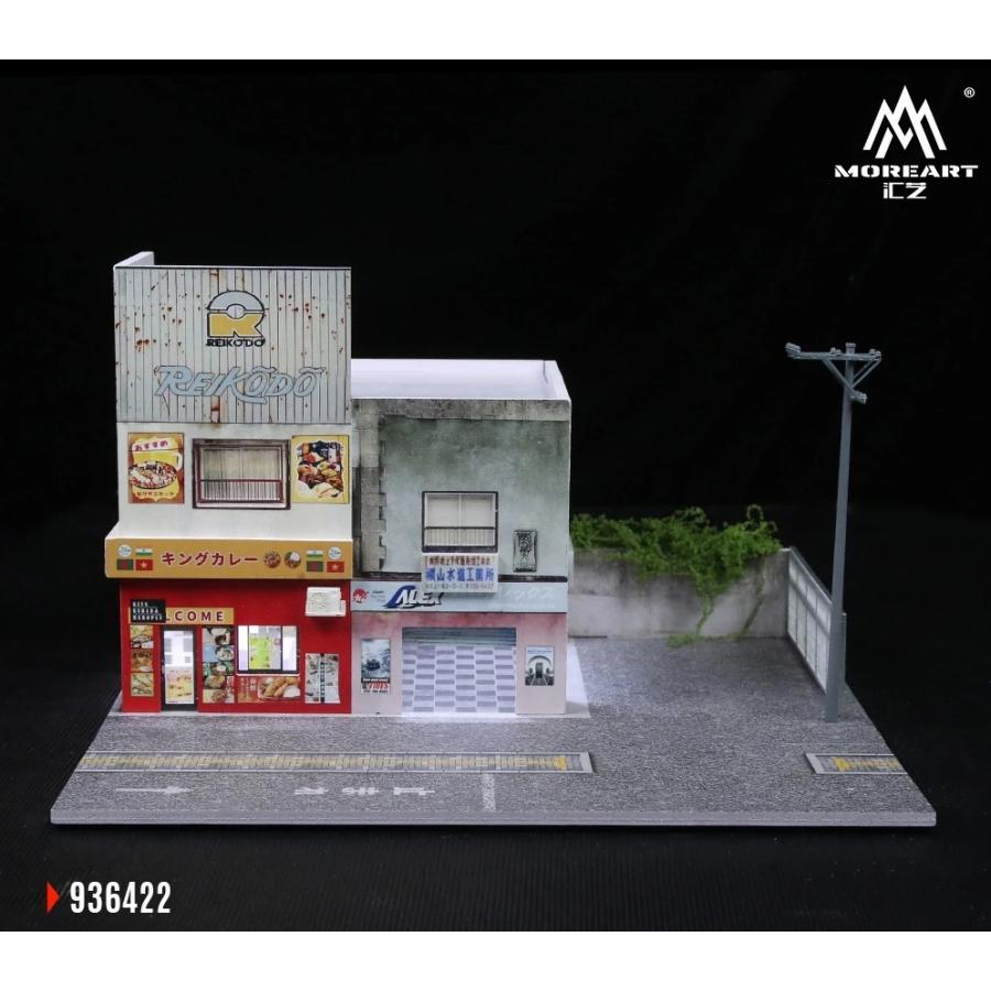 1/64 ジオラマ カレーレストラン 日本の街並み 商業ビル 建物 モデル 駐車場 LED照明付き 組み立て式 ミニカー フィギュア 展示用 ディスプレイの画像