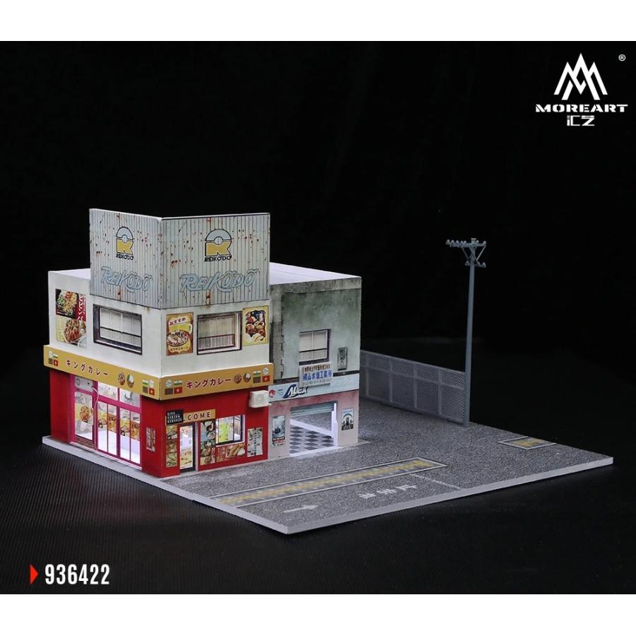 1/64 ジオラマ カレーレストラン 日本の街並み 商業ビル 建物 モデル 駐車場 LED照明付き 組み立て式 ミニカー フィギュア 展示用 ディスプレイの画像
