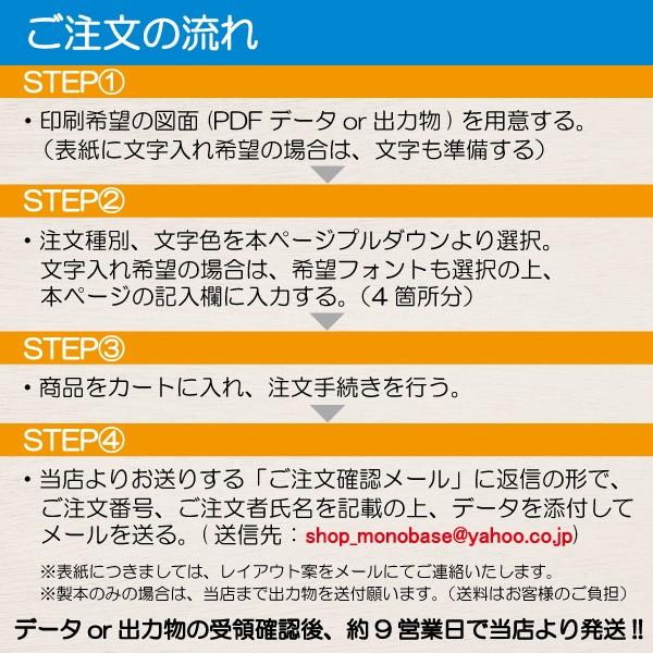 製本 黒表紙 二つ折り糊付け製本 金文字 図面製本 図面 A4サイズ