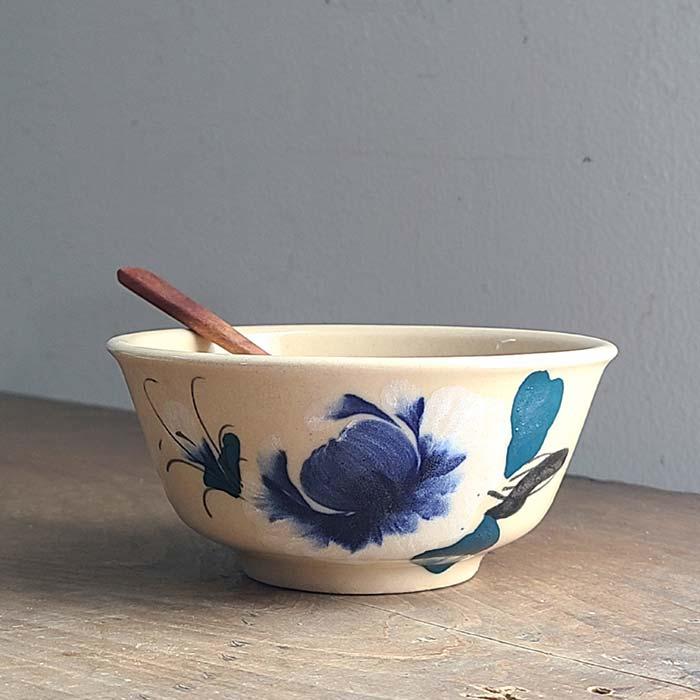 ベトナム・ソンベ焼・青花・小どんぶり・大茶碗 花柄陶器ボウル5個