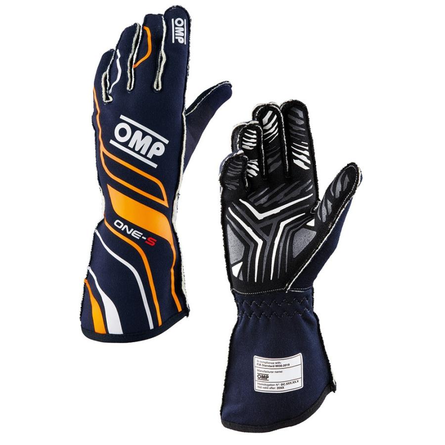 アウトレットセール！OMP ONE-S GLOVE MY2020 ネイビーブルー×オレンジ色 レーシンググローブ FIA使用許可8856-2018 (IB0-0770-A01-249) モータースポーツ用品-車、バイク、自転車-グローブ