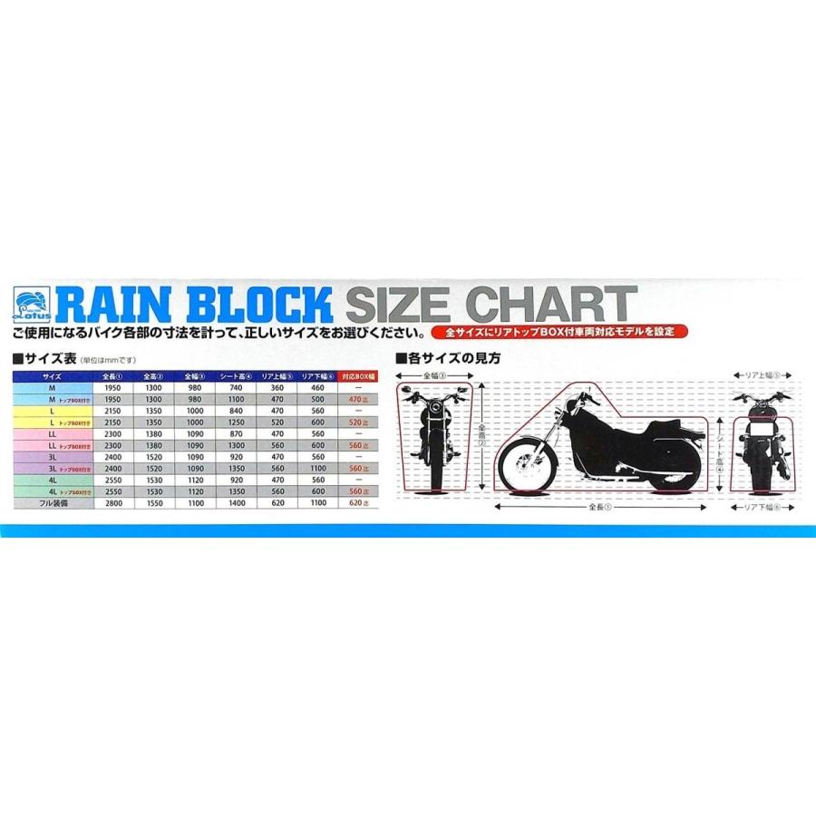 RITE LOTUS PERFORMANCEシリーズ | ロータスパフォーマンス | 株式会社 レイト商会 RAIN BLOCK バイクカバー LLサイズ