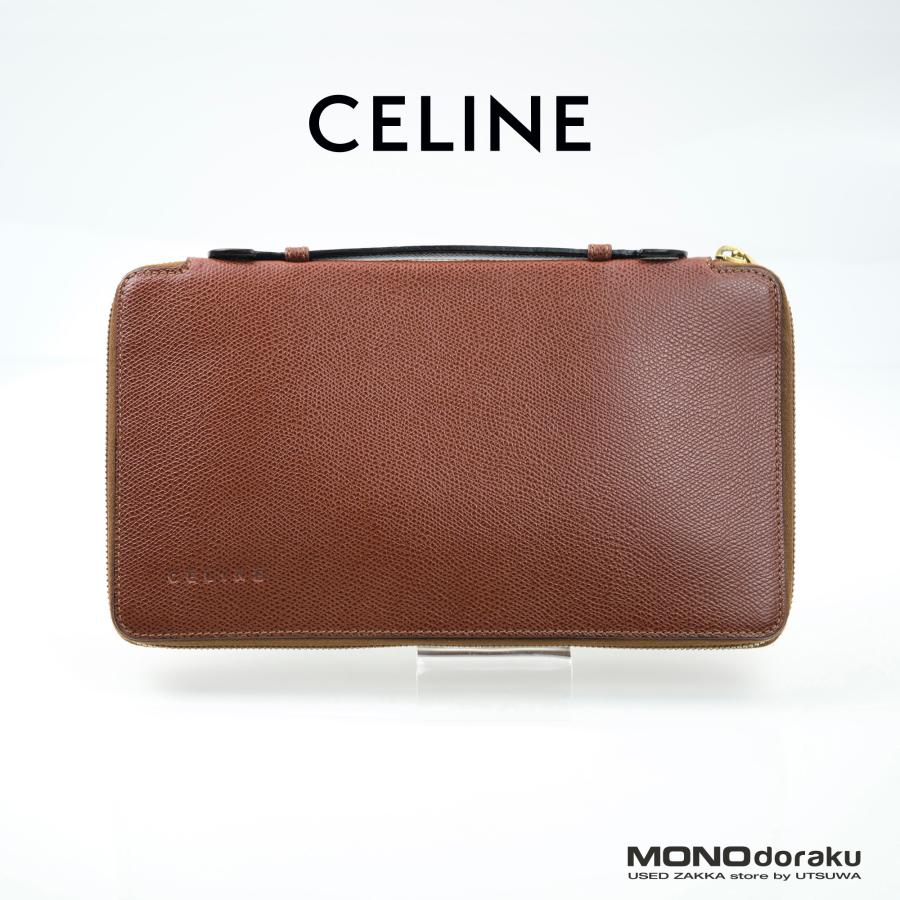 セリーヌ CELINE オーガナイザー パスポートケース トラベルウォレット セカンドバッグ レザー ブラウン 1166モノ道楽
