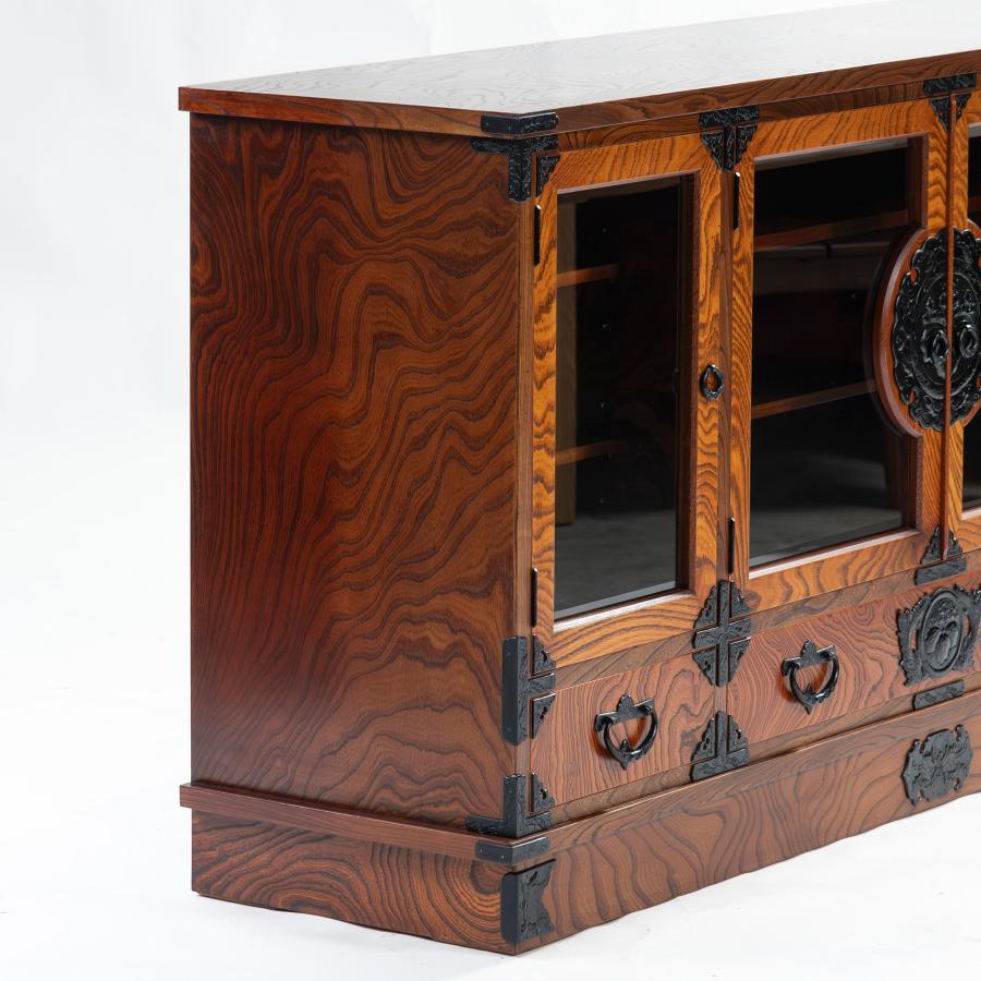 サイドボード 岩谷堂箪笥 4枚扉 抽斗3杯 欅材 漆塗り 南部鉄器金具