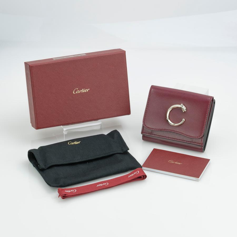 カルティエ Cartier パンテール ドゥ カルティエ 三つ折り財布 チェリーレッド カーフスキン ゴールド金具 ラグジュアリーウォレット 【美品・箱付】 PANTHERE DE CARTIER カルティエ Cartier パンテール ドゥ 三つ折り