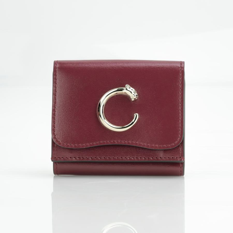 カルティエ Cartier パンテール ドゥ カルティエ 三つ折り財布 チェリーレッド カーフスキン ゴールド金具 ラグジュアリーウォレット 【美品・箱付】 PANTHERE DE CARTIER カルティエ Cartier パンテール ドゥ 三つ折り