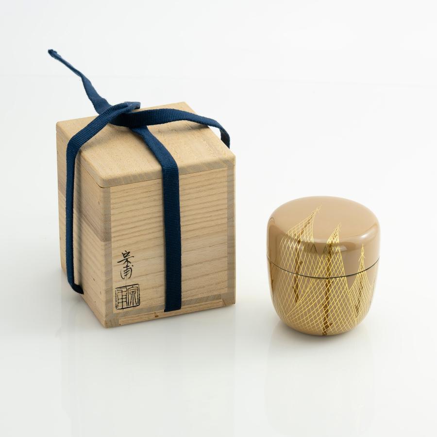 斎藤宗甫作 金地 干網蒔絵棗 共箱 茶道具 作家物 蒔絵 漆芸 抹茶器