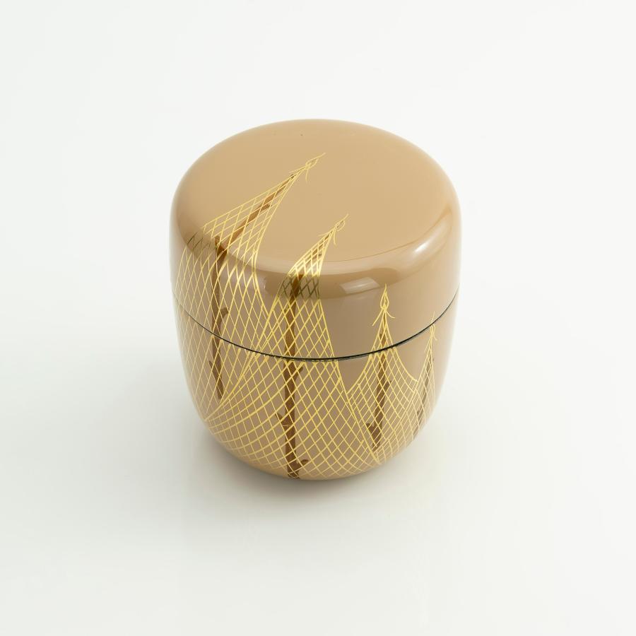 斎藤宗甫作 金地 干網蒔絵棗 共箱 茶道具 作家物 蒔絵 漆芸 抹茶器