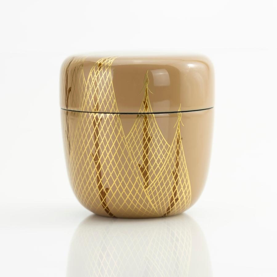 斎藤宗甫作 金地 干網蒔絵棗 共箱 茶道具 作家物 蒔絵 漆芸 抹茶器