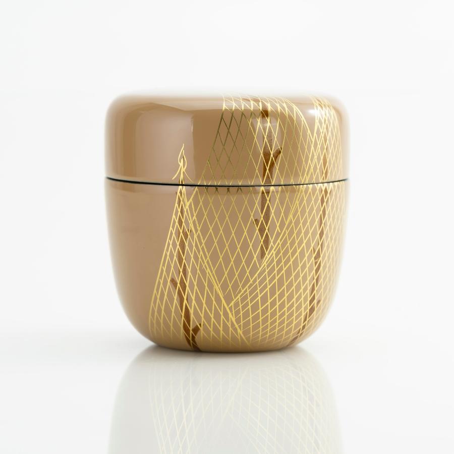斎藤宗甫作 金地 干網蒔絵棗 共箱 茶道具 作家物 蒔絵 漆芸 抹茶器