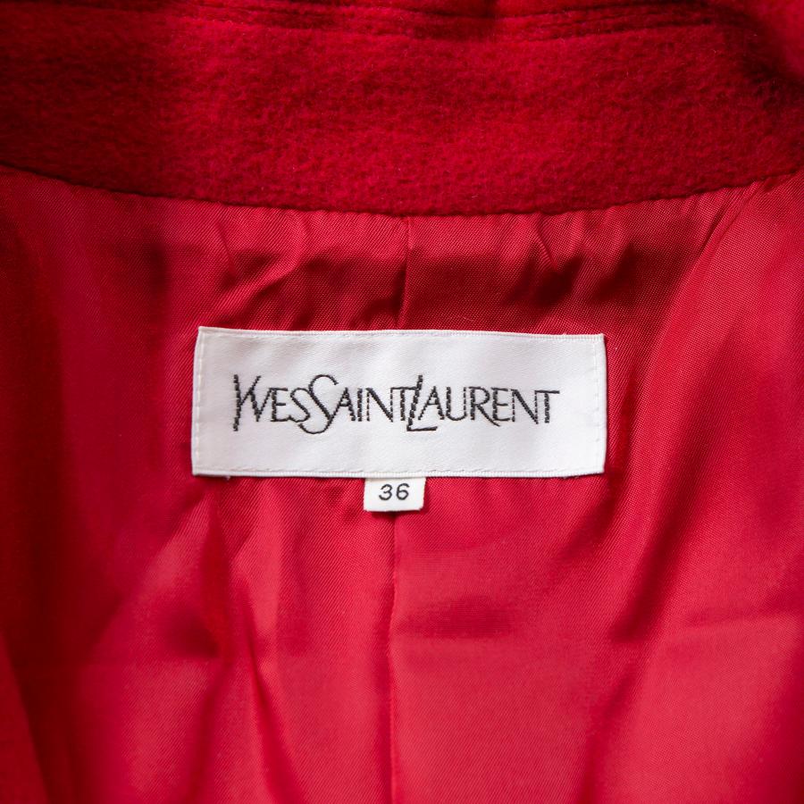 Saint Laurent ウール フード付き ダッフルコート レッド Yves Saint