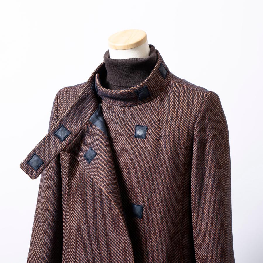 アーペーセー A.P.C. ロングコート スタンドカラー ブラウン系 S レディース フランス製 アウター コート ミニマル ヘリンボーン チェック_4