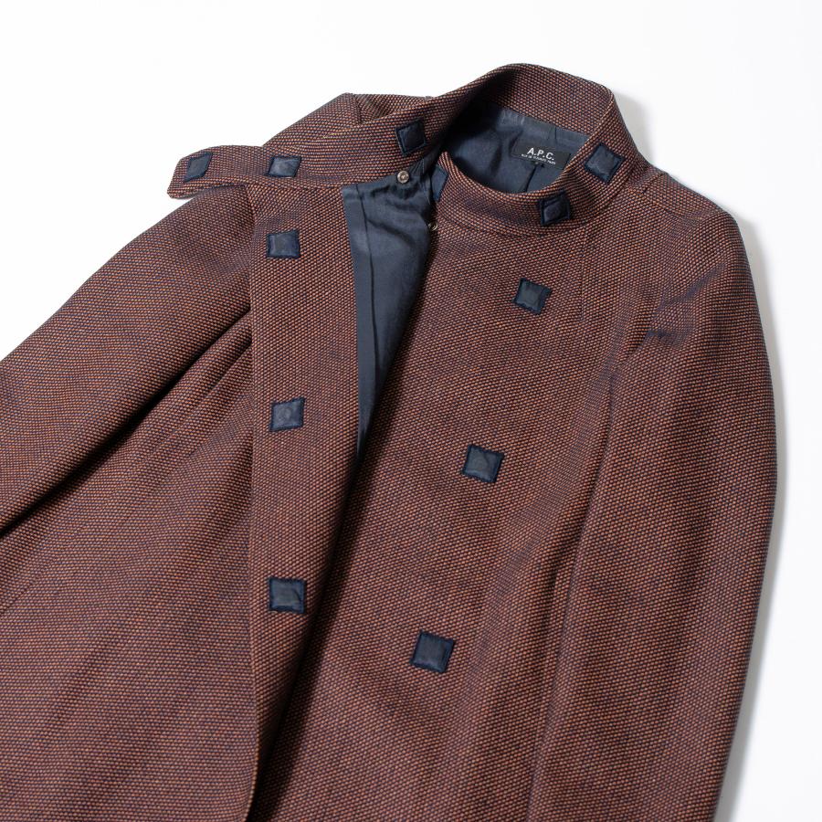 アーペーセー A.P.C. ロングコート スタンドカラー ブラウン系 S レディース フランス製 アウター コート ミニマル ヘリンボーン チェック_6