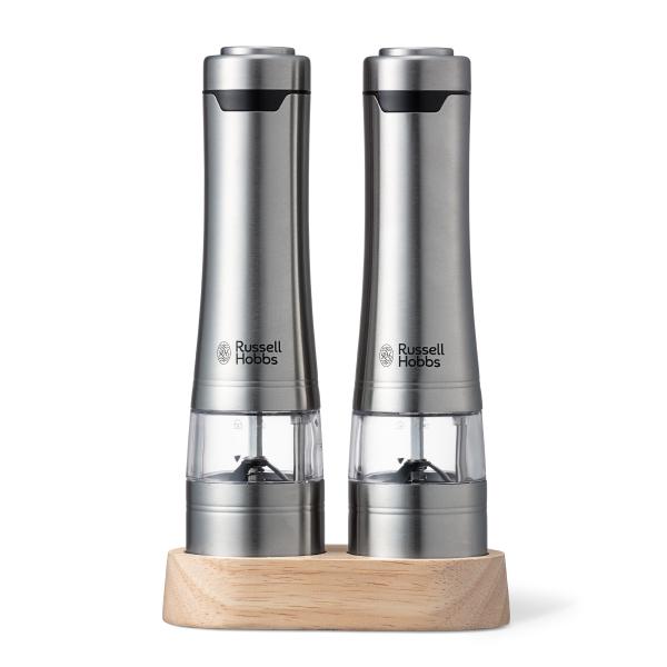 【未開封】Russell Hobbs 塩・胡椒ミル セット、スタンド付き RUSSELL HOBBS（ラッセルホブス） 特典付き 電動ミル ミニ 2本セット