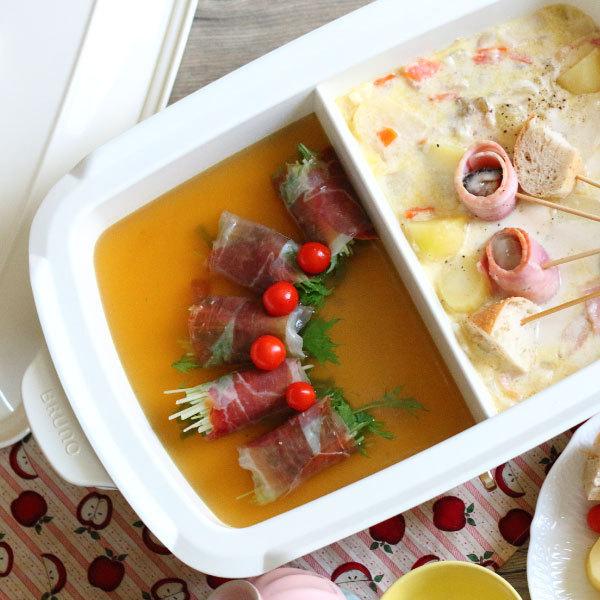 BRUNO グランデサイズ 仕切り鍋＆たこ焼きプレートセット BRUNO ホットプレート 本体＋3種プレート 【レシピ＋特典