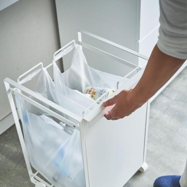 ゴミ箱 おしゃれ 分別 ゴミ袋ホルダー レジ袋スタンド キャスター付き ダストボックス キッチン スリム 山崎実業 tower 目隠し分別ダストワゴン タワー 3分別 | tower | 14