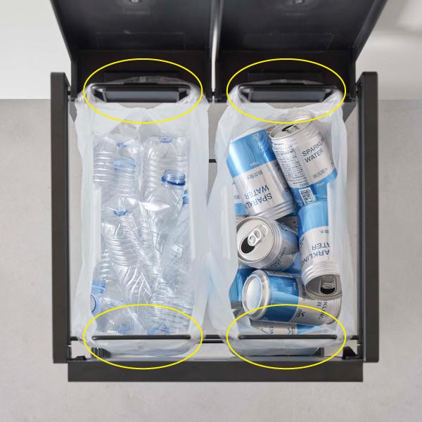 ゴミ箱 おしゃれ レジ袋 分別 ダストボックス フタ付き キャスター付き シンプル ゴミ袋ホルダー スリム 山崎実業 蓋付き目隠し分別ダストワゴン タワー 2分別_20