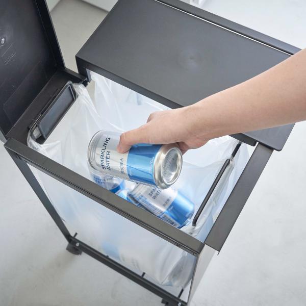 ゴミ箱 おしゃれ レジ袋 分別 ダストボックス フタ付き キャスター付き シンプル ゴミ袋ホルダー スリム 山崎実業 蓋付き目隠し分別ダストワゴン タワー 2分別_16