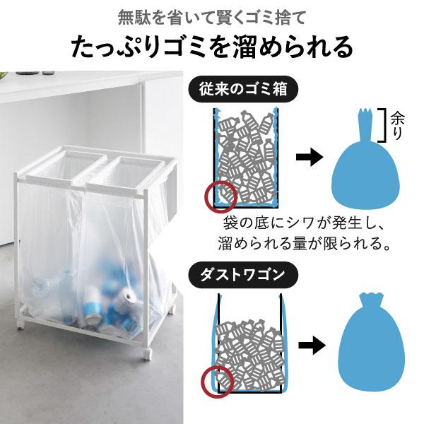 ゴミ箱 おしゃれ レジ袋 分別 ダストボックス フタ付き キャスター付き シンプル ゴミ袋ホルダー スリム 山崎実業 蓋付き目隠し分別ダストワゴン タワー 2分別_10