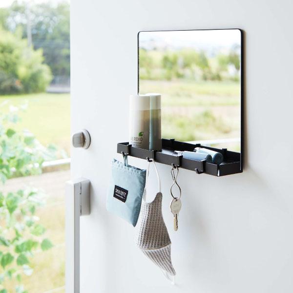 tower 鏡 壁掛け おしゃれ 玄関 小物入れ 収納ラック フック付き 壁面
