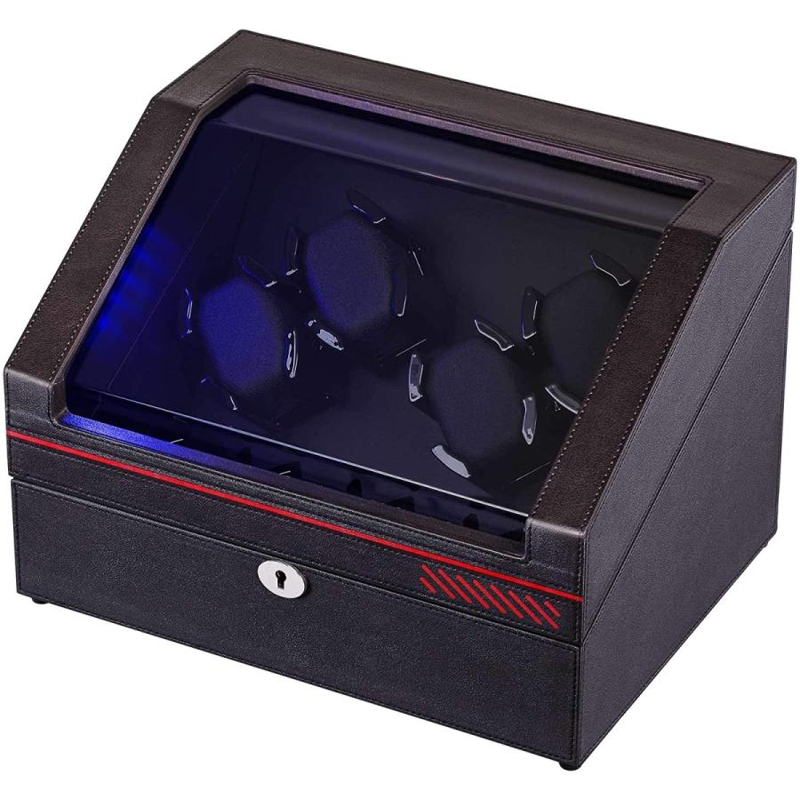 ワインディングマシーン腕時計自動巻き器ウォッチワインダー4本巻き上げ, 4本収納, マブチモーター使用ワインディングマシン合皮ダークコーヒーの色