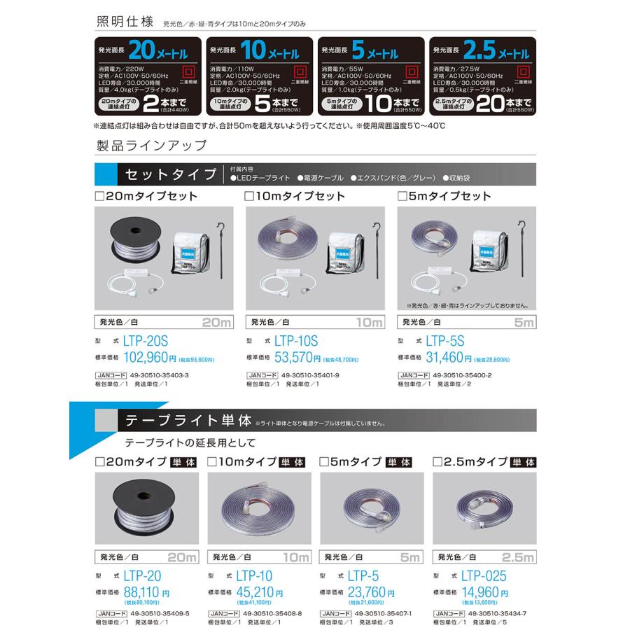 ハタヤ HATAYA LEDテープライト 片面発光タイプ LTP-10 10m単体(全光束900Lm 連結点灯可能 延長用)_2