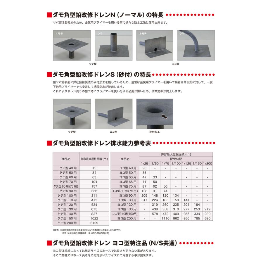 山装 ダモ角型鉛改修ドレンS（砂付）タテ型 200用 2個／箱_2