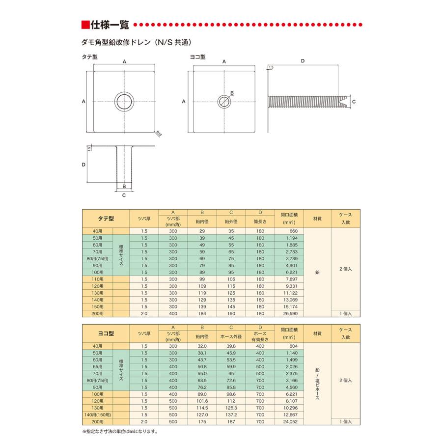 山装 ダモ角型鉛改修ドレンS（砂付）タテ型 200用 2個／箱_3